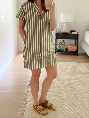 Button Up Striped Shirt Shift Dress
